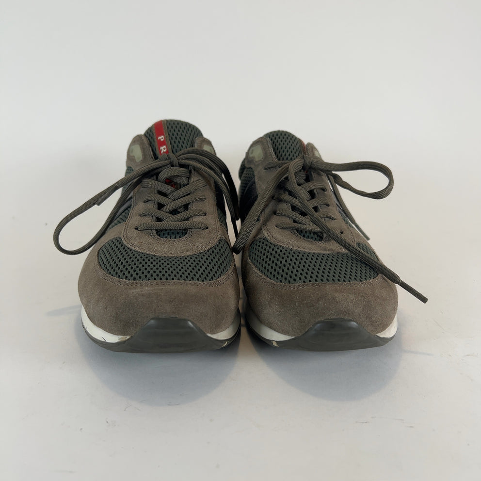 Prada Olive Mesh Lowtop Sneakers