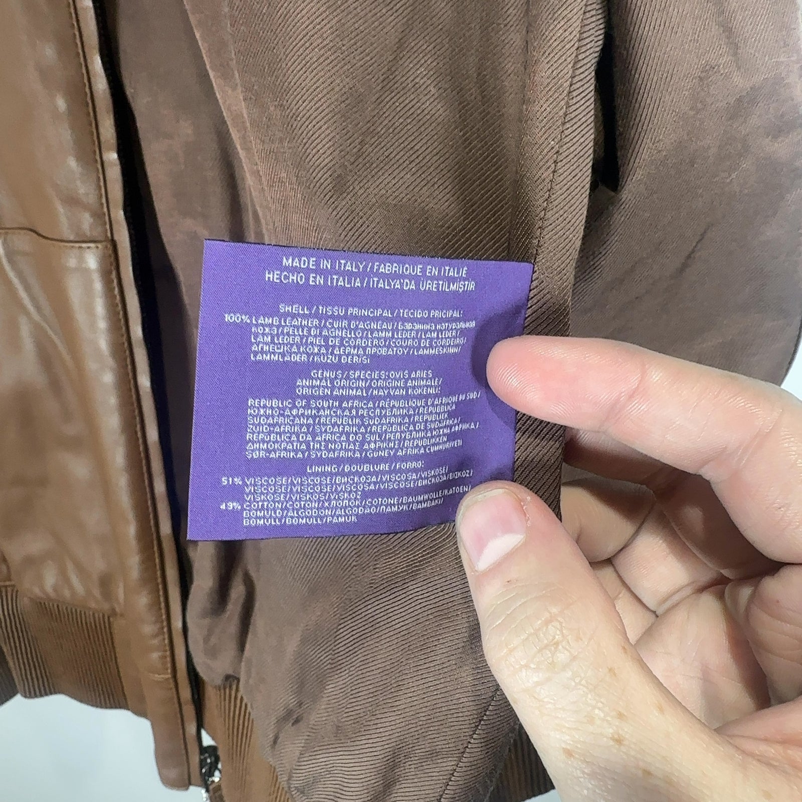 Ralph Lauren Purple Label Brown Leather Hooded Jacket Size S
