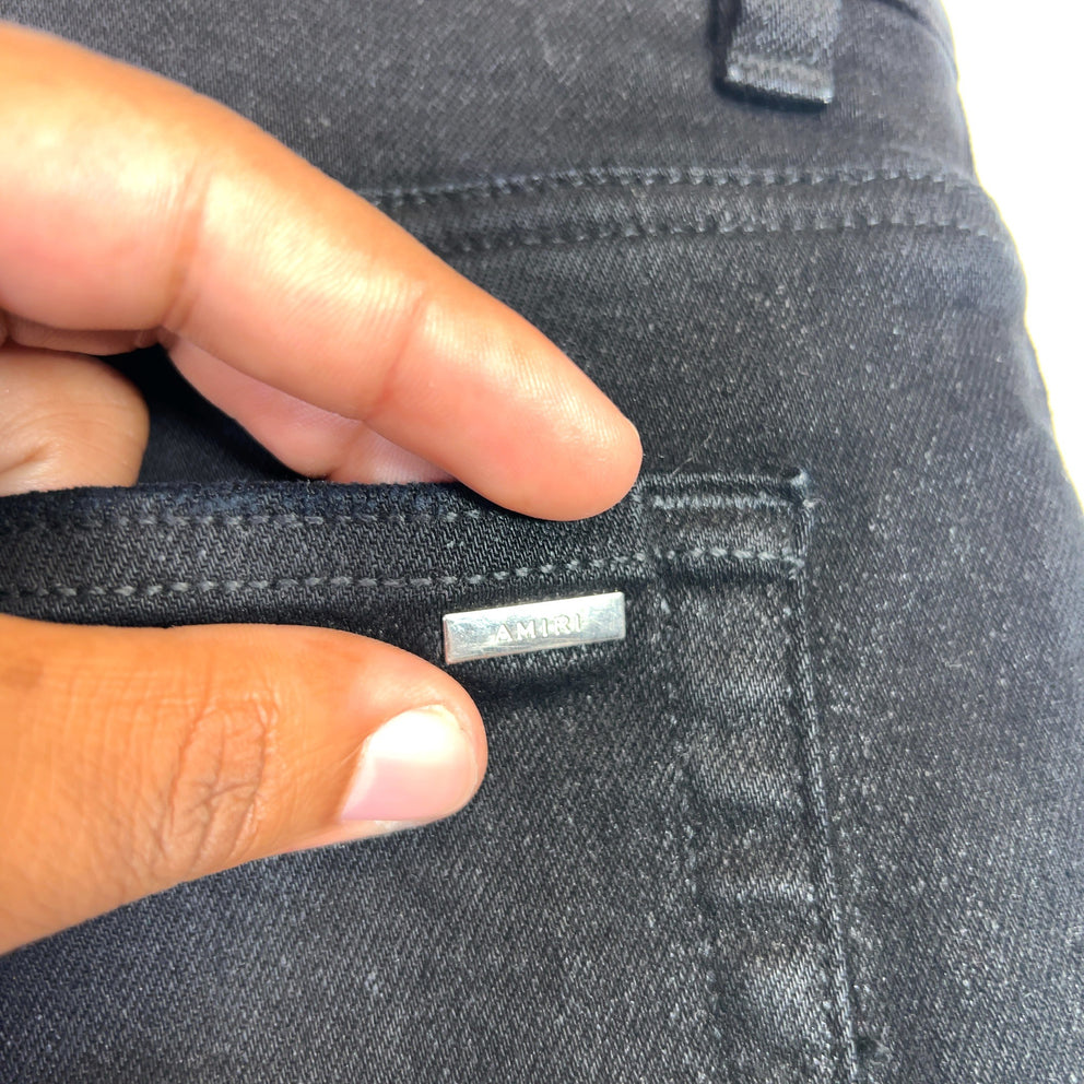 Amiri MX1 Black Leather Patch Jeans