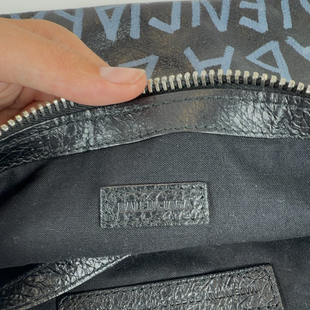Balenciaga Graffiti Logo Leather Clutch