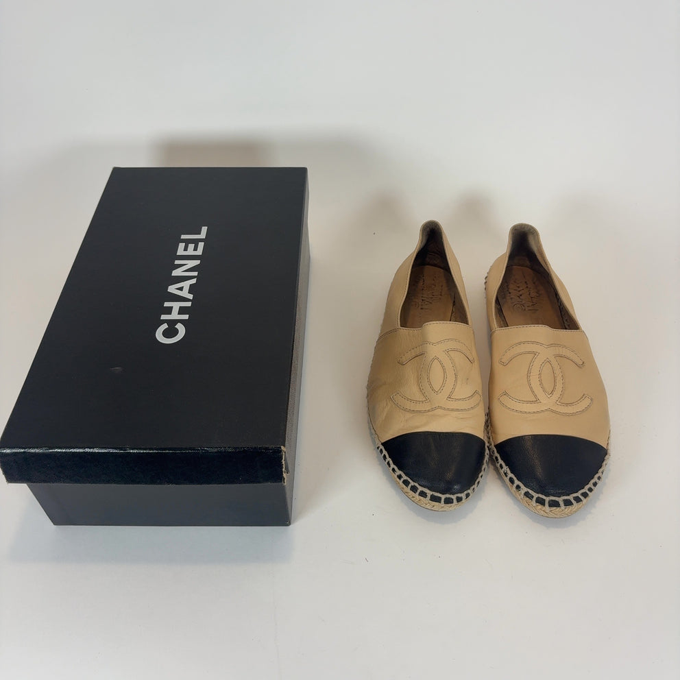 Chanel Leather Logo Espadrilles Flats