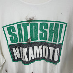 Satoshi Nakamoto Green Logo Faux Mud Distressed T-Shirt