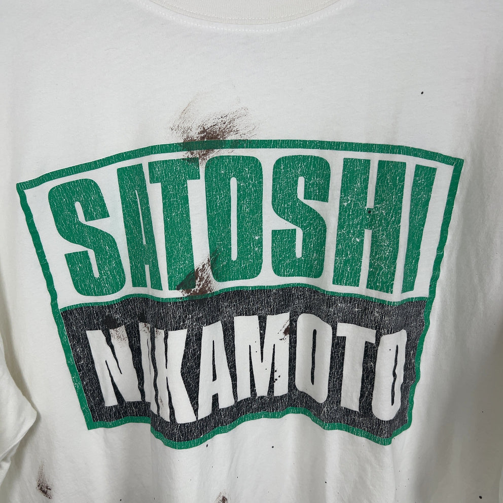 Satoshi Nakamoto Green Logo Faux Mud Distressed T-Shirt