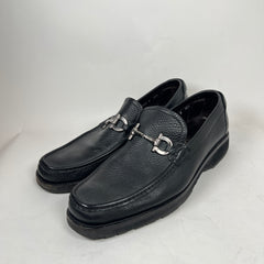 Ferragamo Black Square Toe Leather Loafers Size 10.5