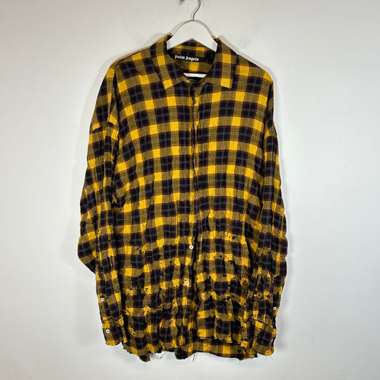 Palm Angels Yellow Round Logo Paint Splatter Flannel Shirt Size XXL