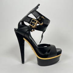 Gucci Black/Gold Lifford Platform Sandal Heels Size 38.5