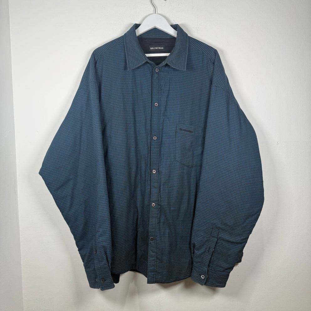 Balenciaga Navy Plaid Padded Button-Up Jacket Size XXL