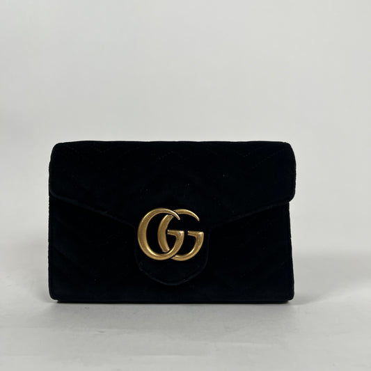 Gucci GG Marmont Matelasse Velvet Wallet Chain Black