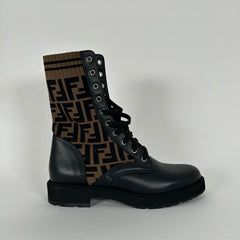 Fendi Rockoko Knit FF Combat Boots Size 39.5