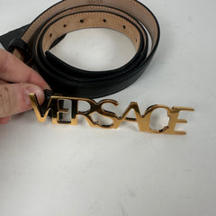 Versace Black/Gold Logo Belt Size 36