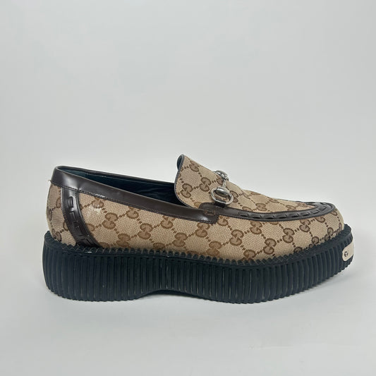 Gucci Beige Horsebit GG Creeper Loafers Size GG 10.5