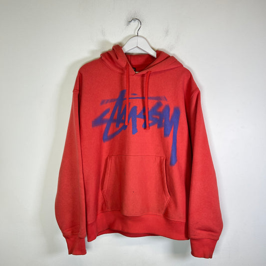 Stussy Orange Dizzy Stock Logo Hoodie Size M