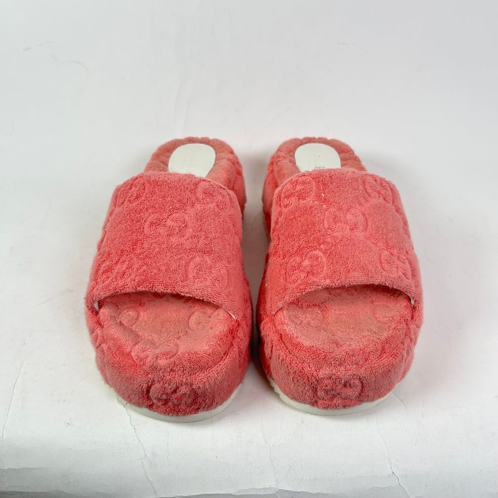 Gucci Pink GG Terry Cloth Platform Sandals
