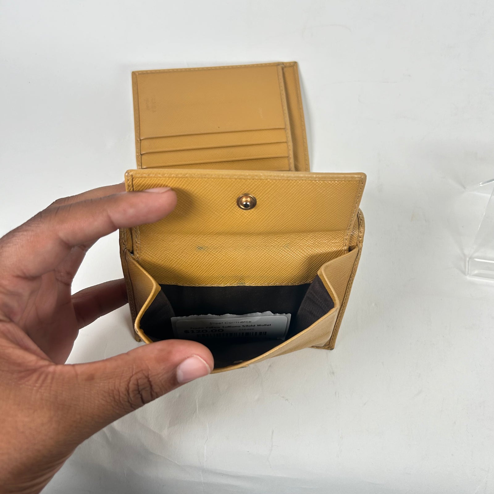Prada Yellow Saffiano Trifold Wallet