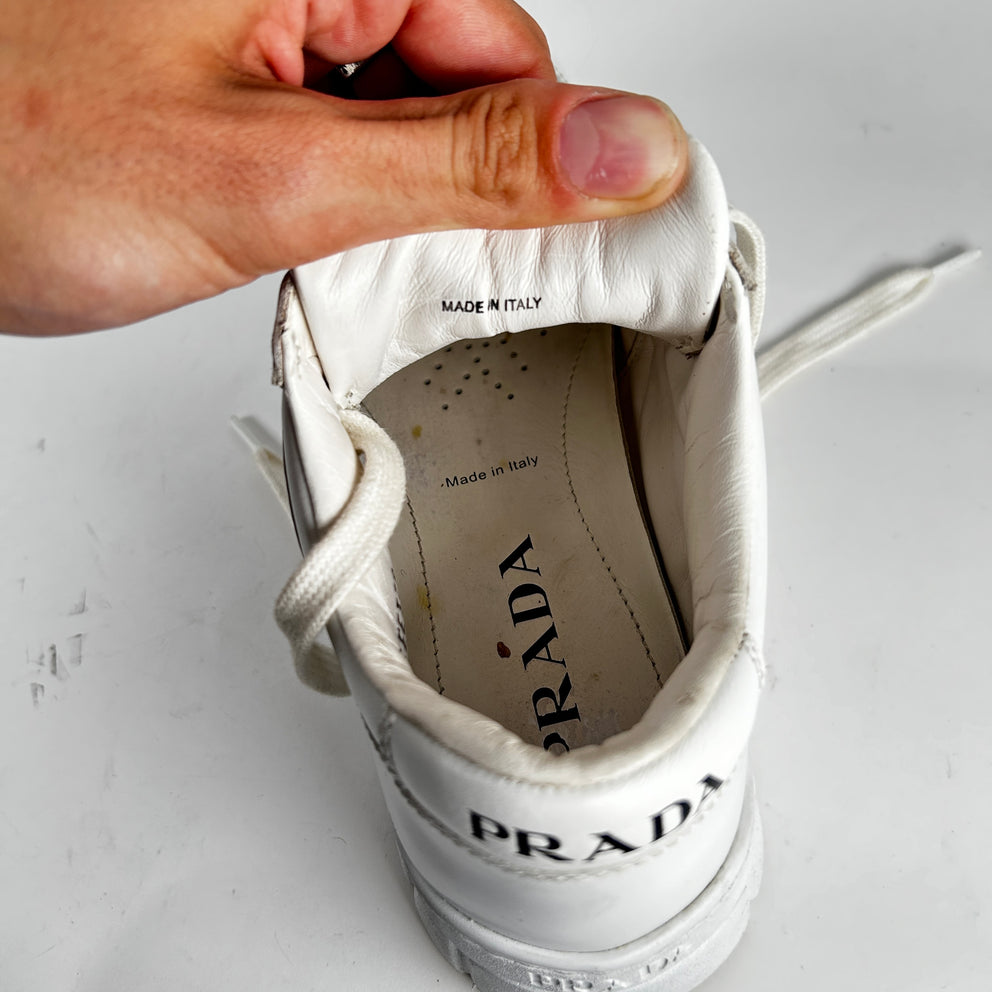Prada Plaque White Sneaker Size 5