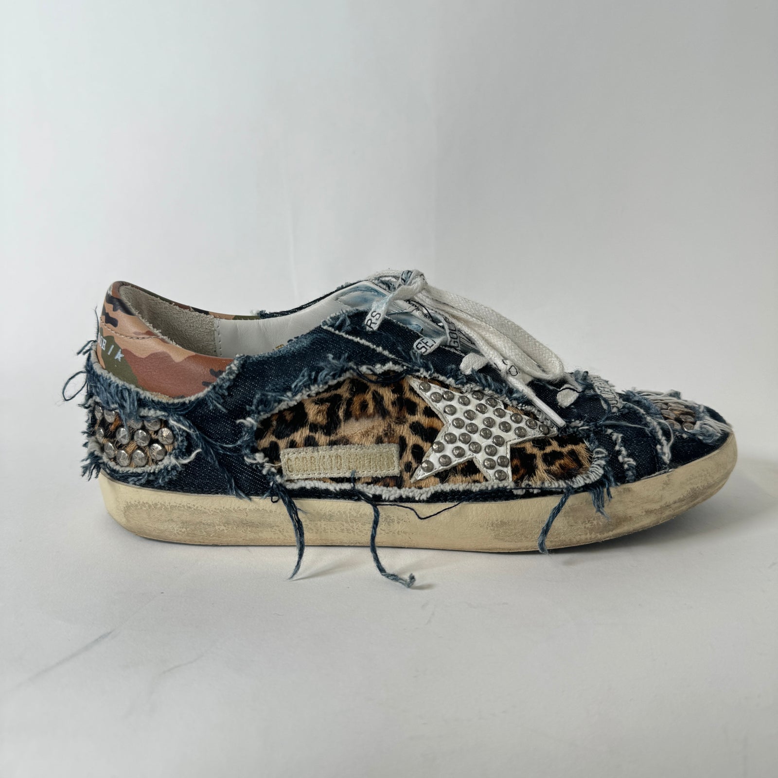 Golden Goose Denim Distressed Pony Hair Sneakers Size 37