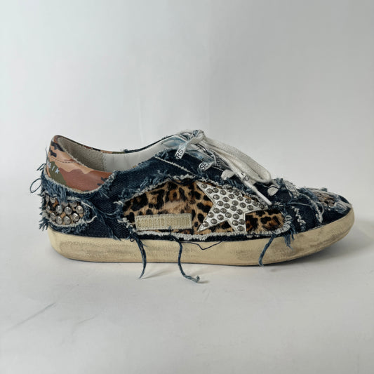 Golden Goose Denim Distressed Pony Hair Sneakers Size 37