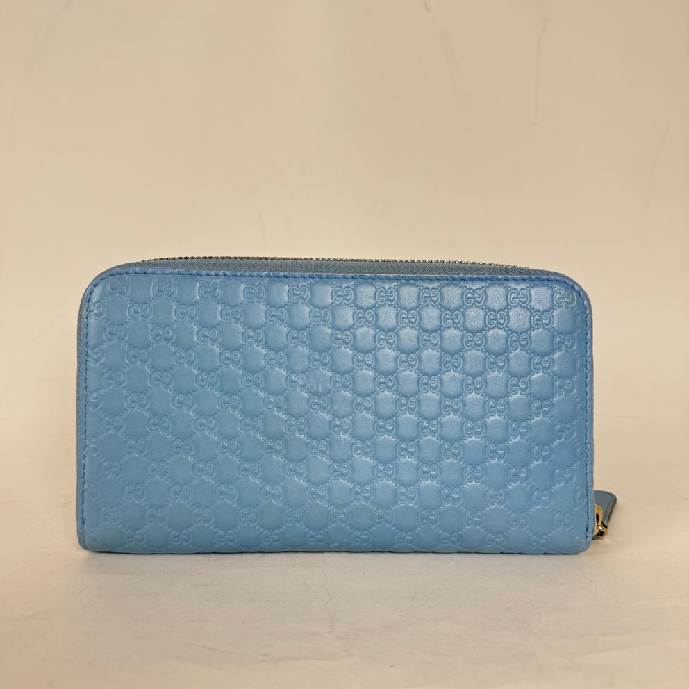 Gucci Light Blue Microguccissima Leather Zip Around Wallet