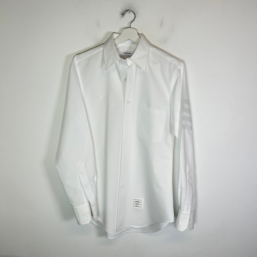 Thom Browne White Tonal 4 Bar Button-Up Oxford Shirt Size 3