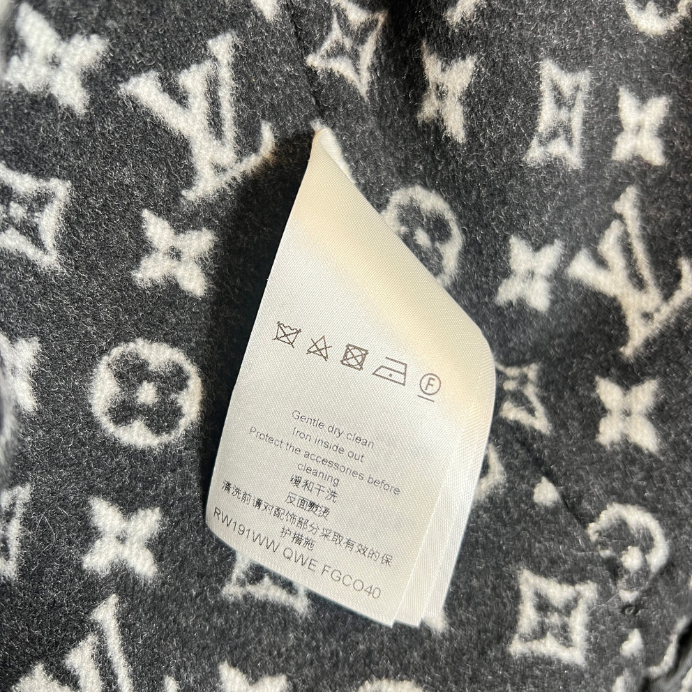 Louis Vuitton Black Monogram Hooded Wool Wrap Coat Size 40