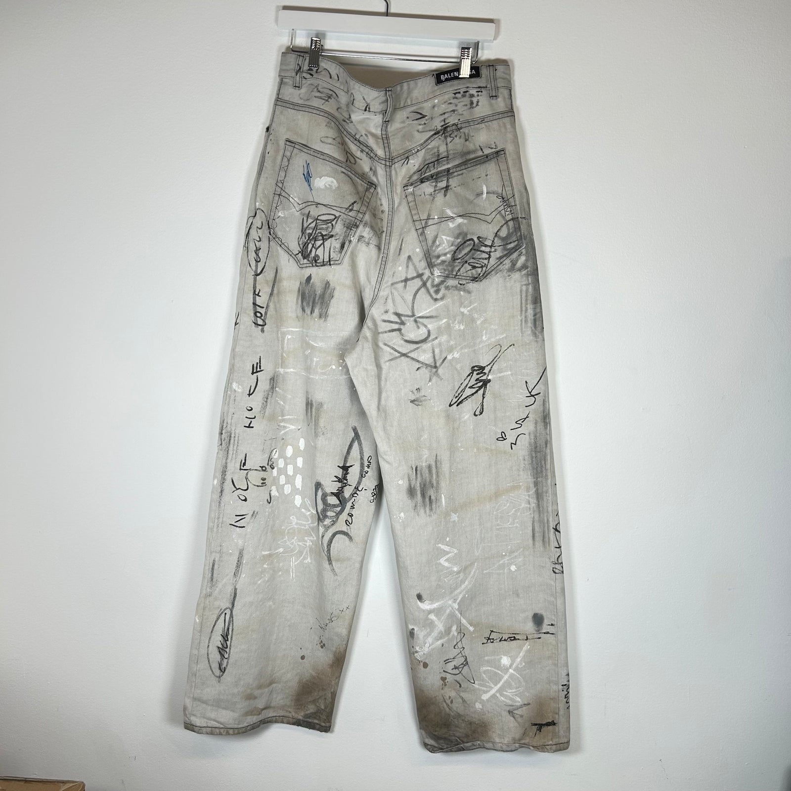 Balenciaga White Graffiti Jeans Size M