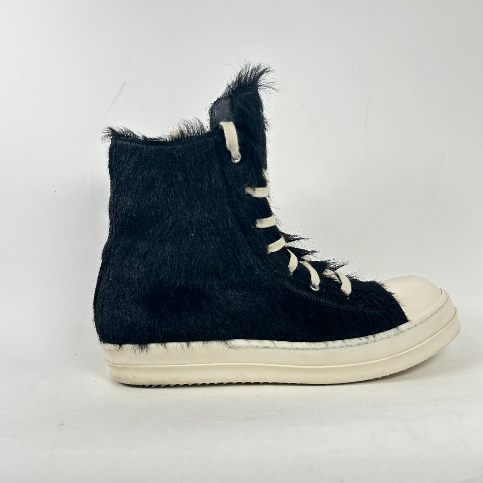Rick Owens Black Pony Hair High Top Ramones Size 46