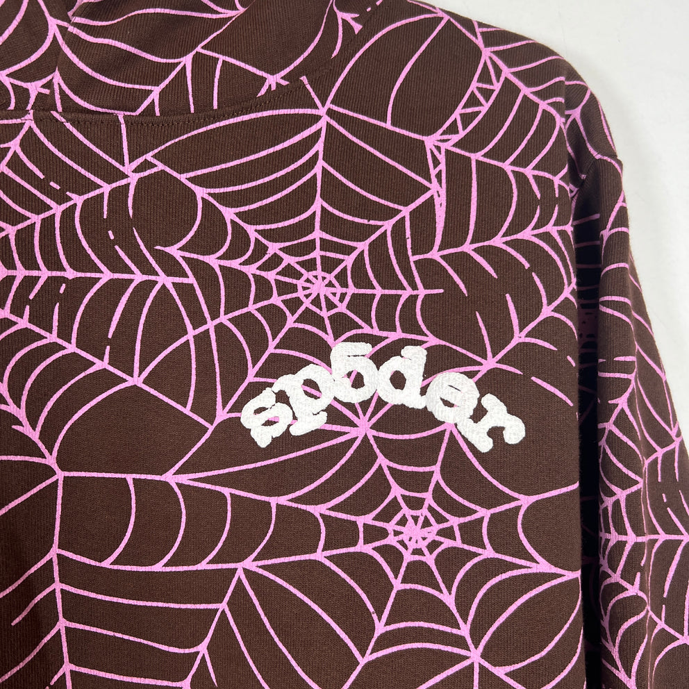Sp5der Brown AOP Hoodie Size S