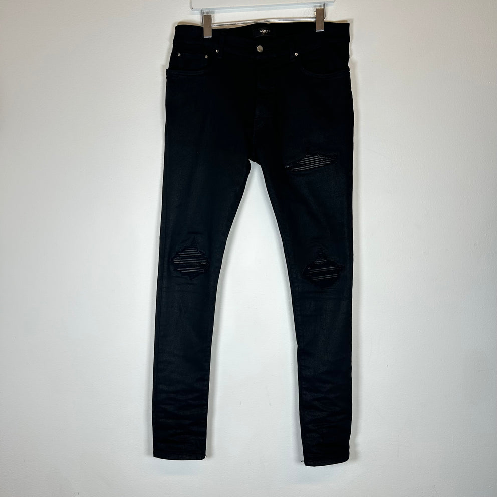 Amiri Black/Black Leather Patch MX1 Jeans Size 34
