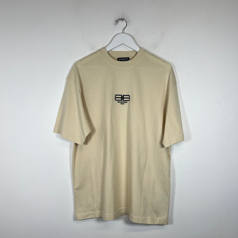 Balenciaga Beige BB Paris Logo T-Shirt Size S