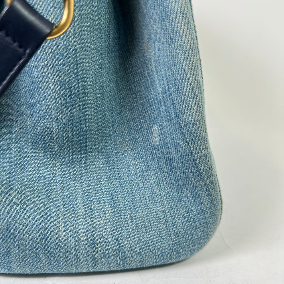 Gucci Washed Denim Pearl GG Marmont Tote Bag