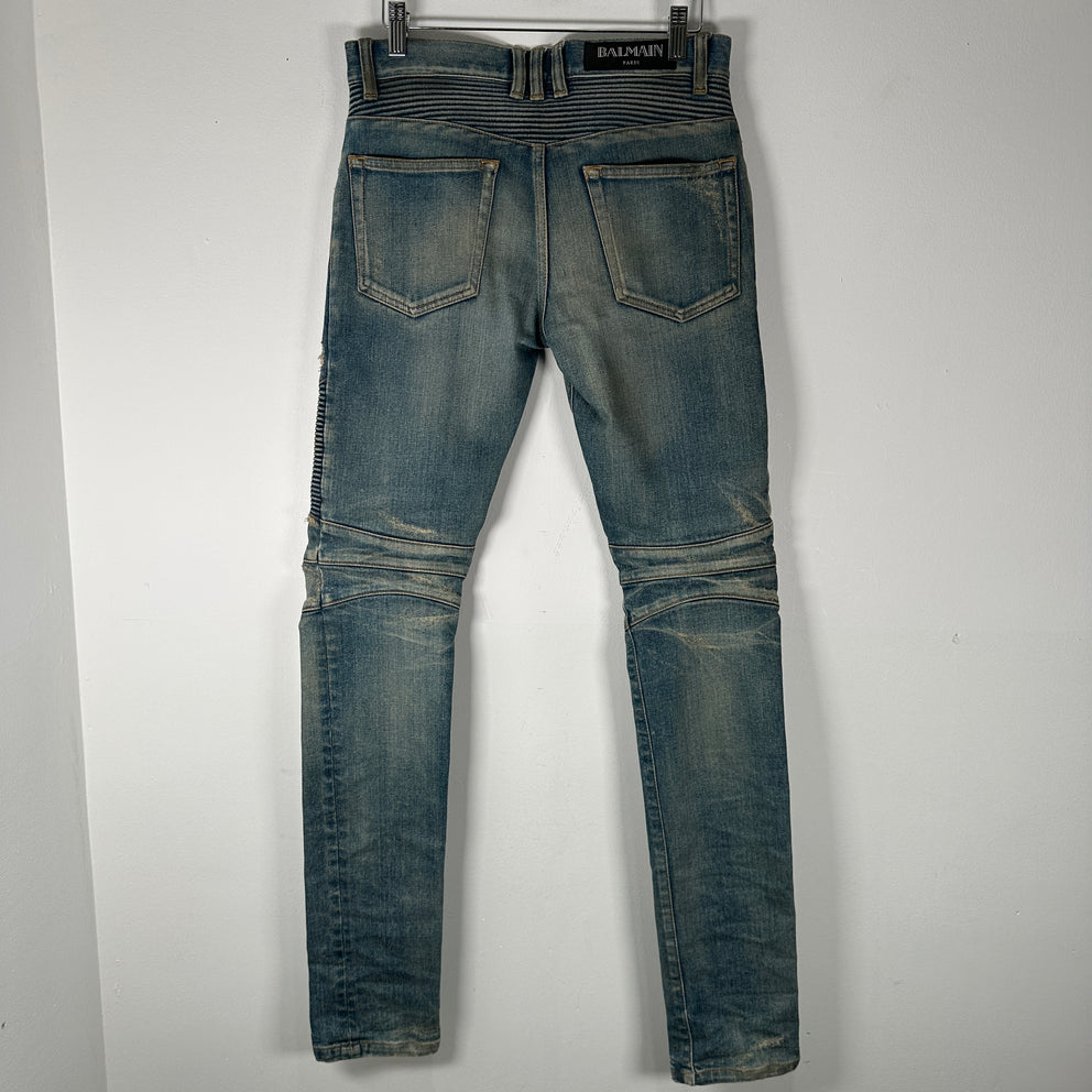 Balmain Lightwash Biker Denim Size 27