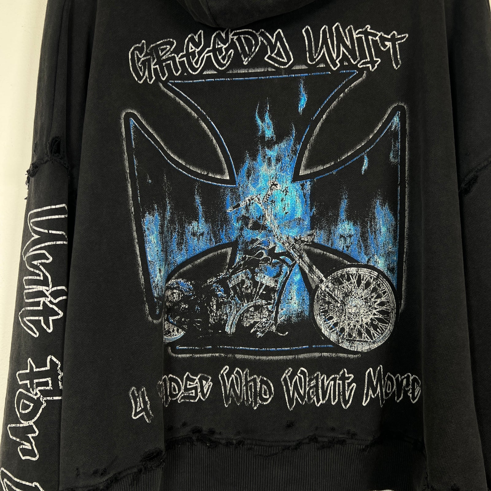 Greedy Unit Grey Choppers Distressed Hoodie Size S