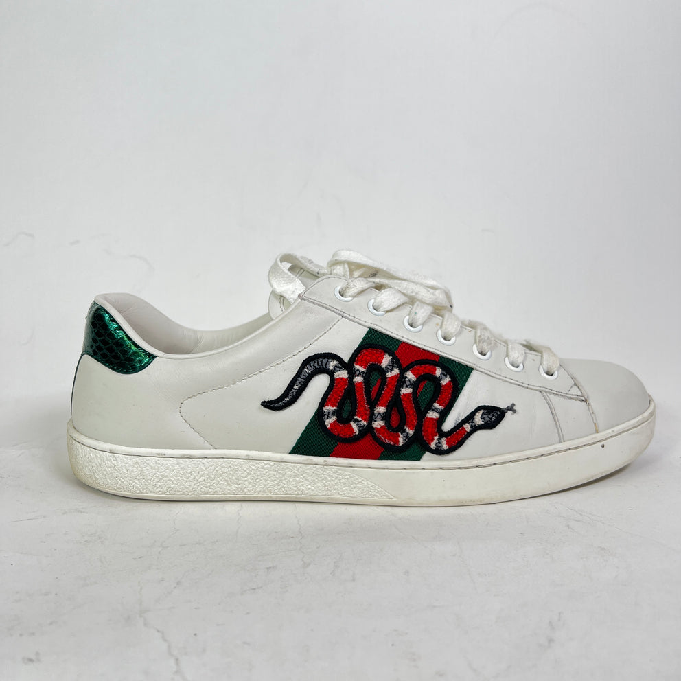 Gucci White Embroidered Snake Ace Lowtop Sneakers