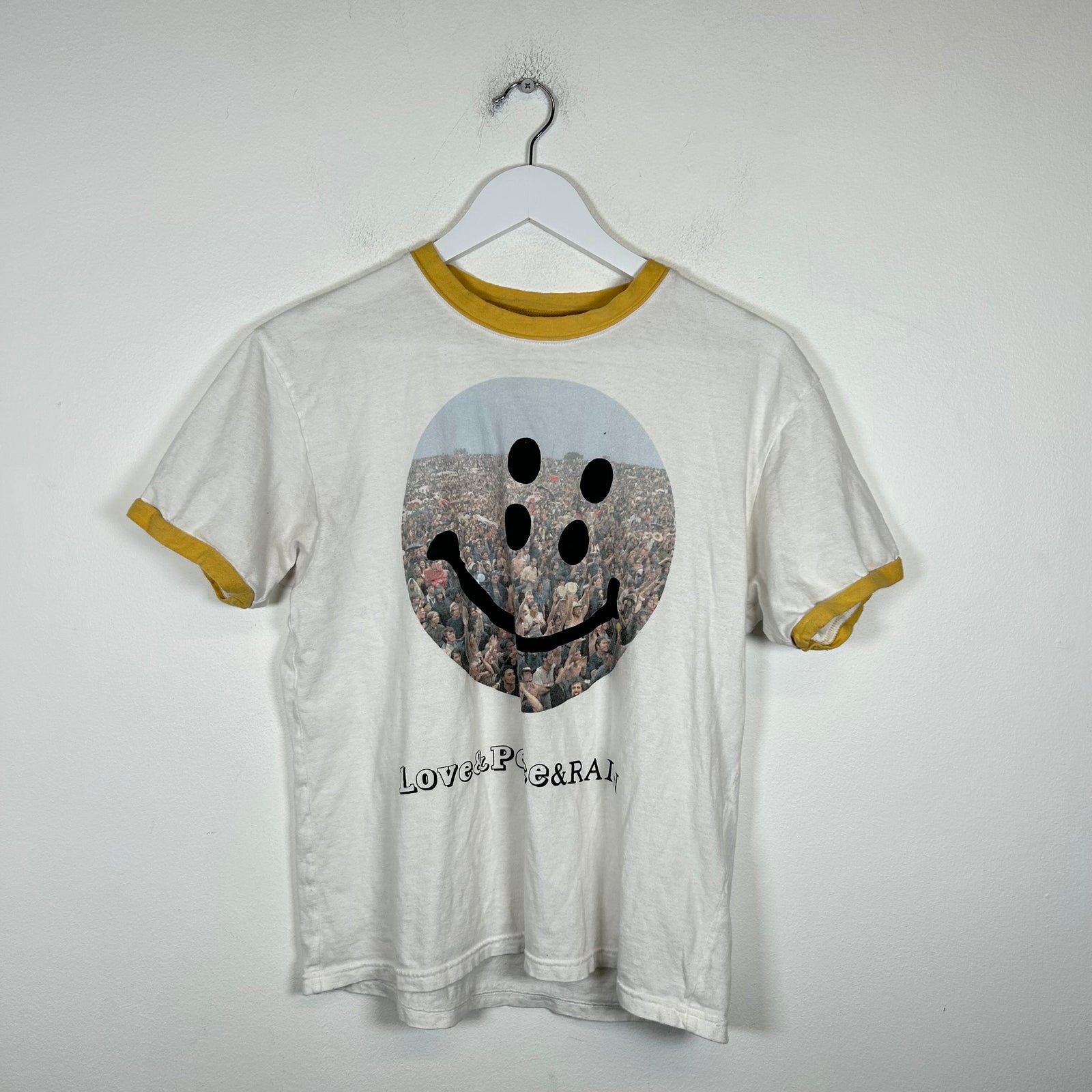 Kapital Smile Ringer 'Love, Peace, & Rain' Tee Size 3