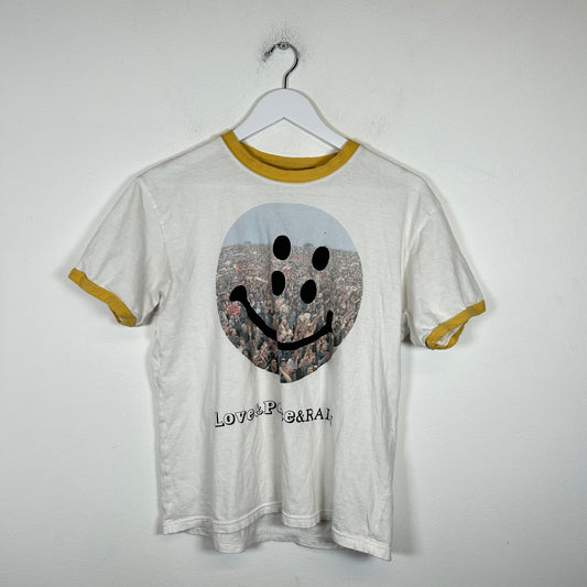 Kapital Smile Ringer 'Love, Peace, & Rain' Tee Size 3