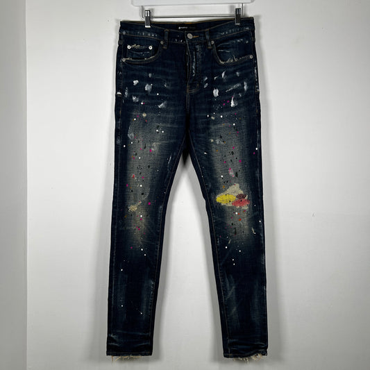Purple Dark Blue Paint Splatter Jeans Size 32