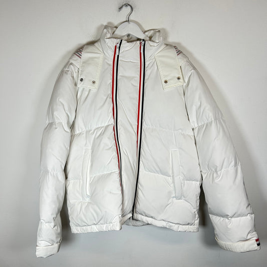 Thom Browne White Double Zip Back Stripe Down Puffer Jacket Size 4