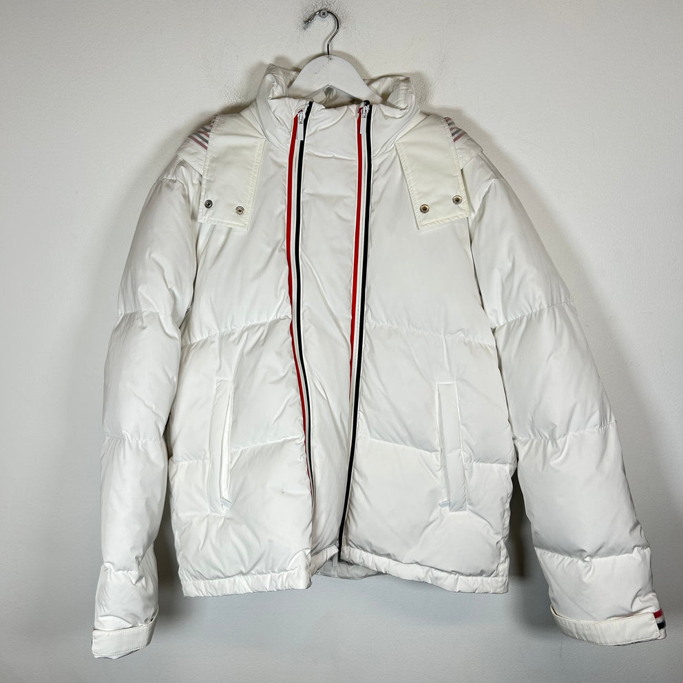 Thom Browne White Double Zip Back Stripe Down Puffer Jacket Size 4