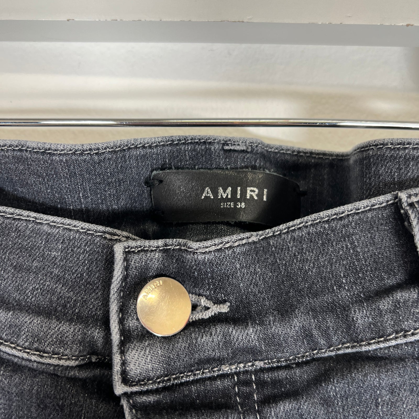 Amiri MX1 Grey Wash Black Leather Size 38