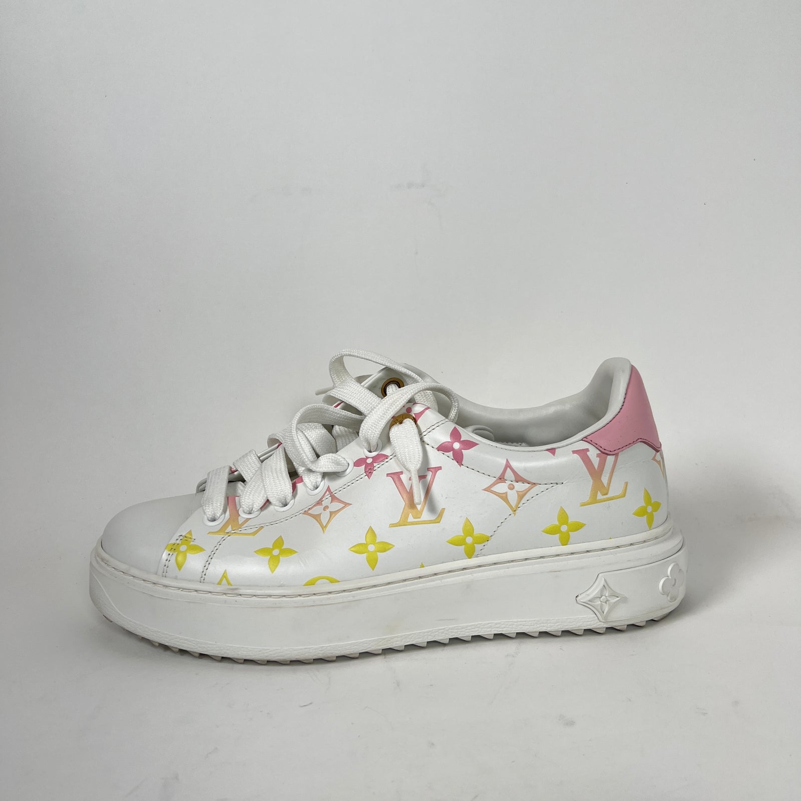 Louis Vuitton Pink/Yellow Timeout Sneakers Size 38