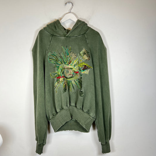 House Of Errors Washed Green Embroidered Hoodie Size XL