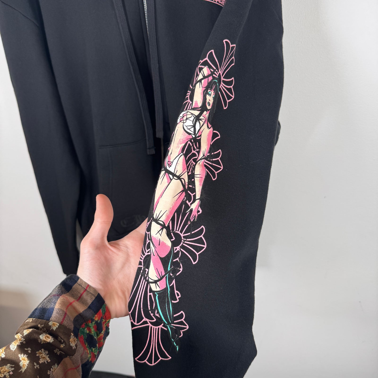 Chrome Hearts Black/Pink Deadly Doll Zip-Up Hoodie Size L