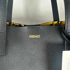 Versace Black Virtus Leather Tote Bag