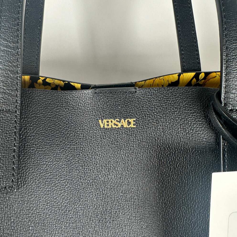 Versace Black Virtus Leather Tote Bag
