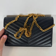 Saint Laurent Black Quilted Envelope Wallet Chain