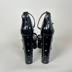 Louis Vuitton Black Leather Monogram Platform Heels Size 41