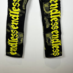 Endless Black/Yellow Embroidered Jeans Size 28