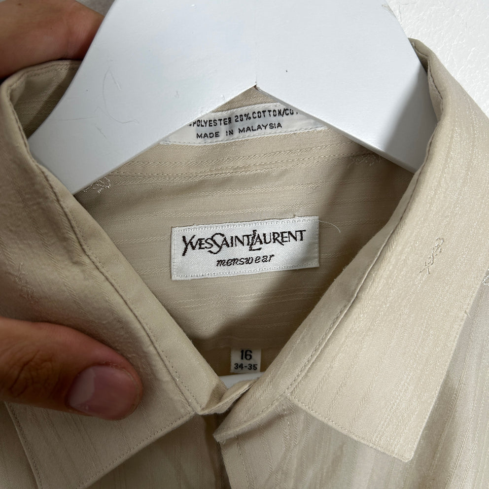 Saint Laurent Cream Striped 'YSL' Button-Up Shirt Size M