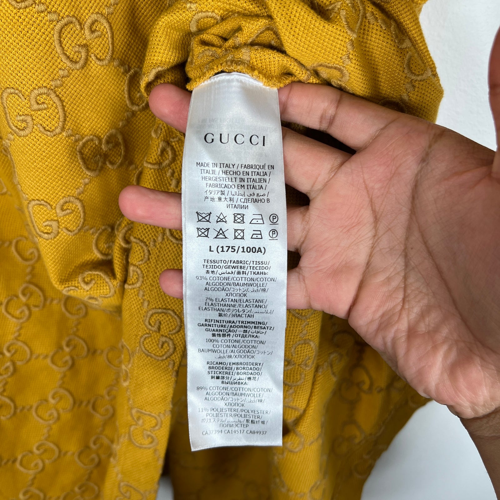 Gucci Yellow Embroidered GG Polo Size L