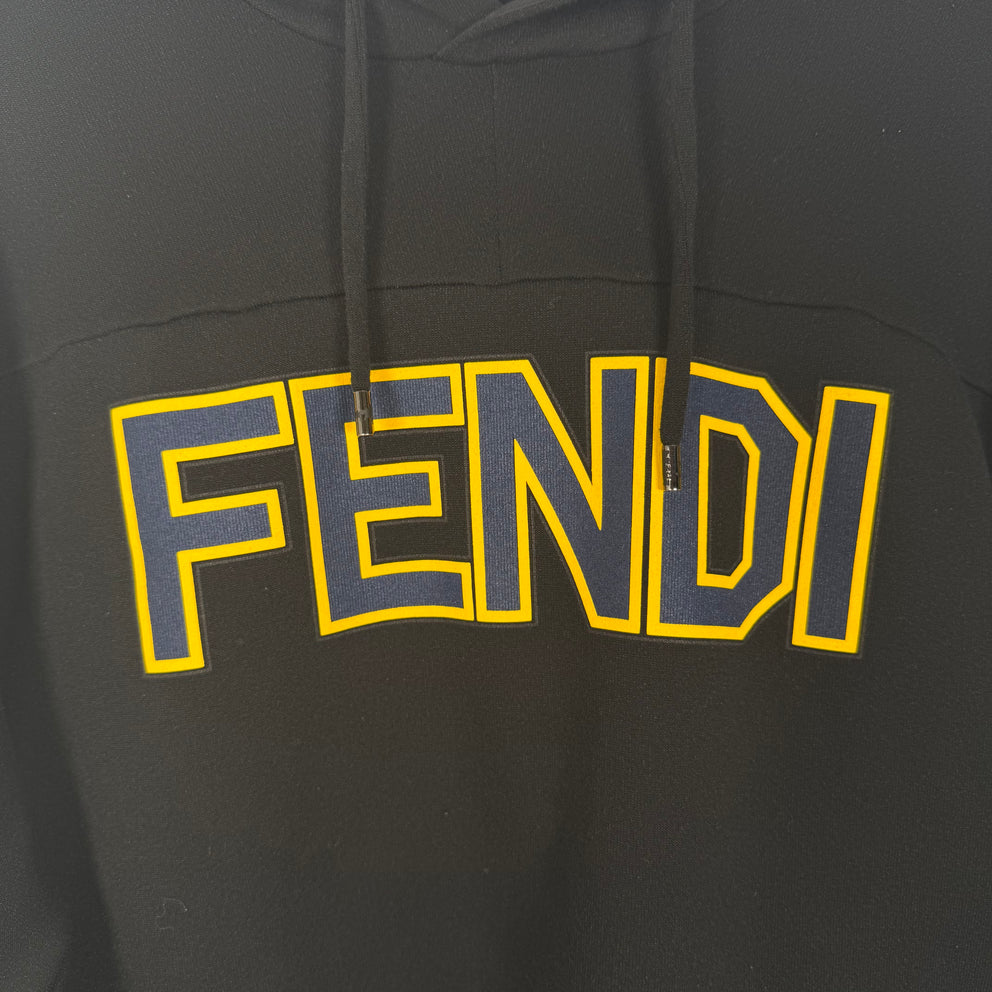 Fendi Black/Yellow Logo Hoodie Size M